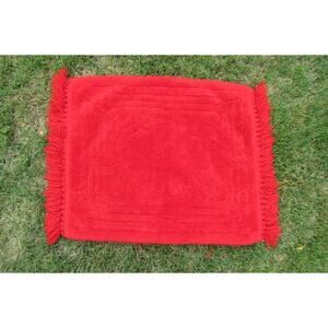 Vintage Throw Rug Red Plush Pile 29 x 24 Room Accent 1960s 1970s